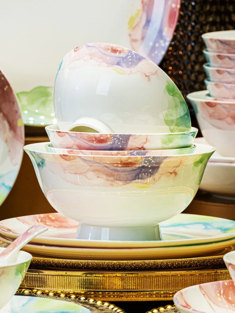 Bone china bowl and dish set, new underglaze ceramic tableware for home use