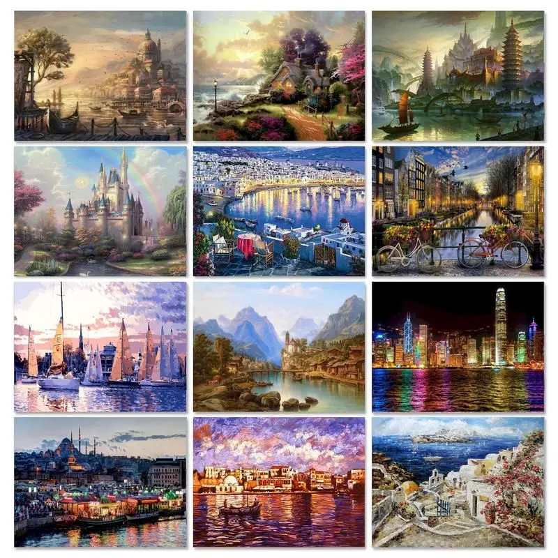 

GATYZTORY 60x75cm Painting By Numbers City Landscape Paint Canvas DIY HandPainted Oil Painting Wall Art Picture Unique Gift