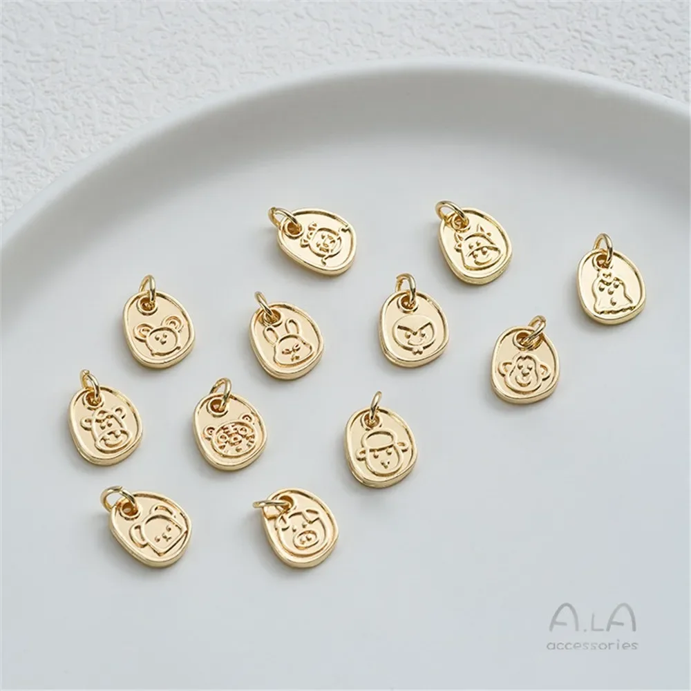 14K Gold-wrapped Blessing Tag Cartoon Zodiac Pendant DIY Handmade Pendant Bracelet Jewelry Charm