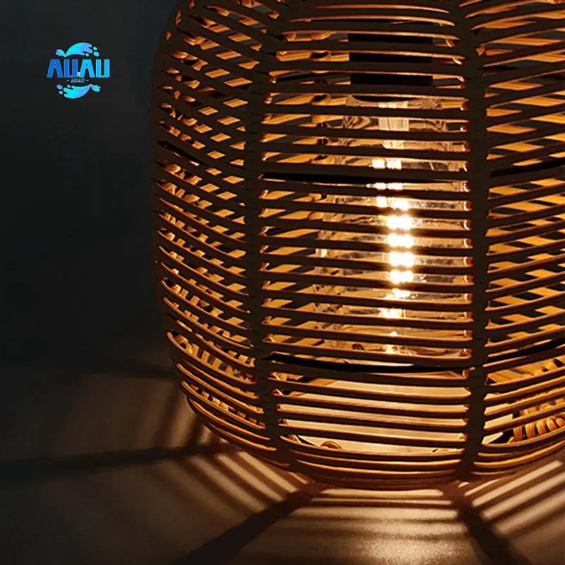 

AUAU-Solar Rattan Hanging Lantern Solar Lantern Decorative Lights With Handle For Garden Yard
