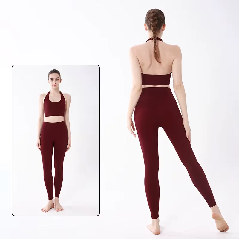 2026 Neue Damen Yoga-Sets Sexy Neckholder Yoga-Top Hochtaillierte Dehnbare Yoga-Hose Lauf-Workout Pilates Outdoor-Sportanzug