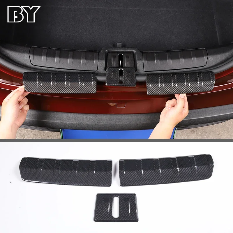 

For Porsche Taycan 2019-2022 Auto Rear Bumper Foot Plate Trunk Door Sill Guard Protector Cover Real Carbon Fiber Accessories