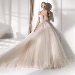 Exquisitos Vestidos De Novia De princesa, línea A, apliques De encaje, hombros descubiertos, longitud hasta el suelo