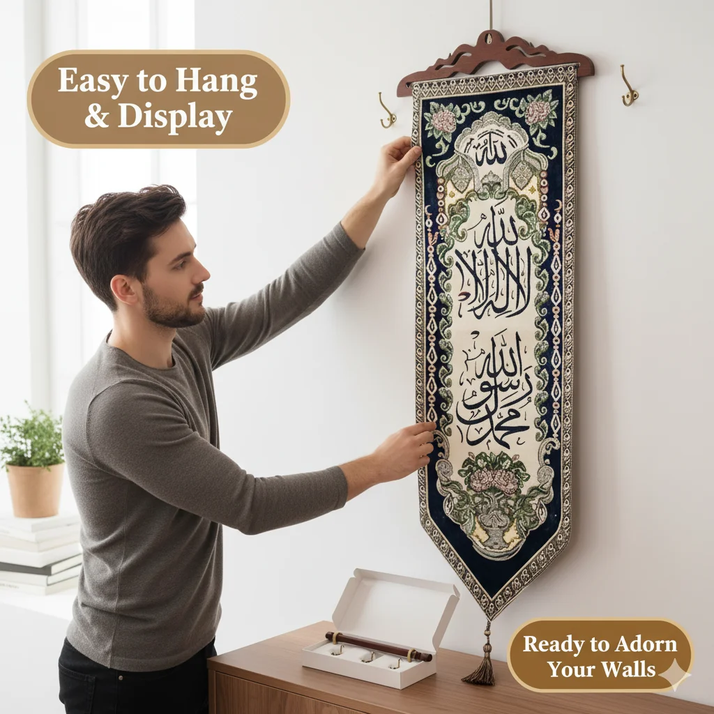Islamic Calligraphy Wall Hanging Embroidered Tapestry Muslim Religious Decor Arabic Quran Wall Art Eid Mubarak Gift Home Decor