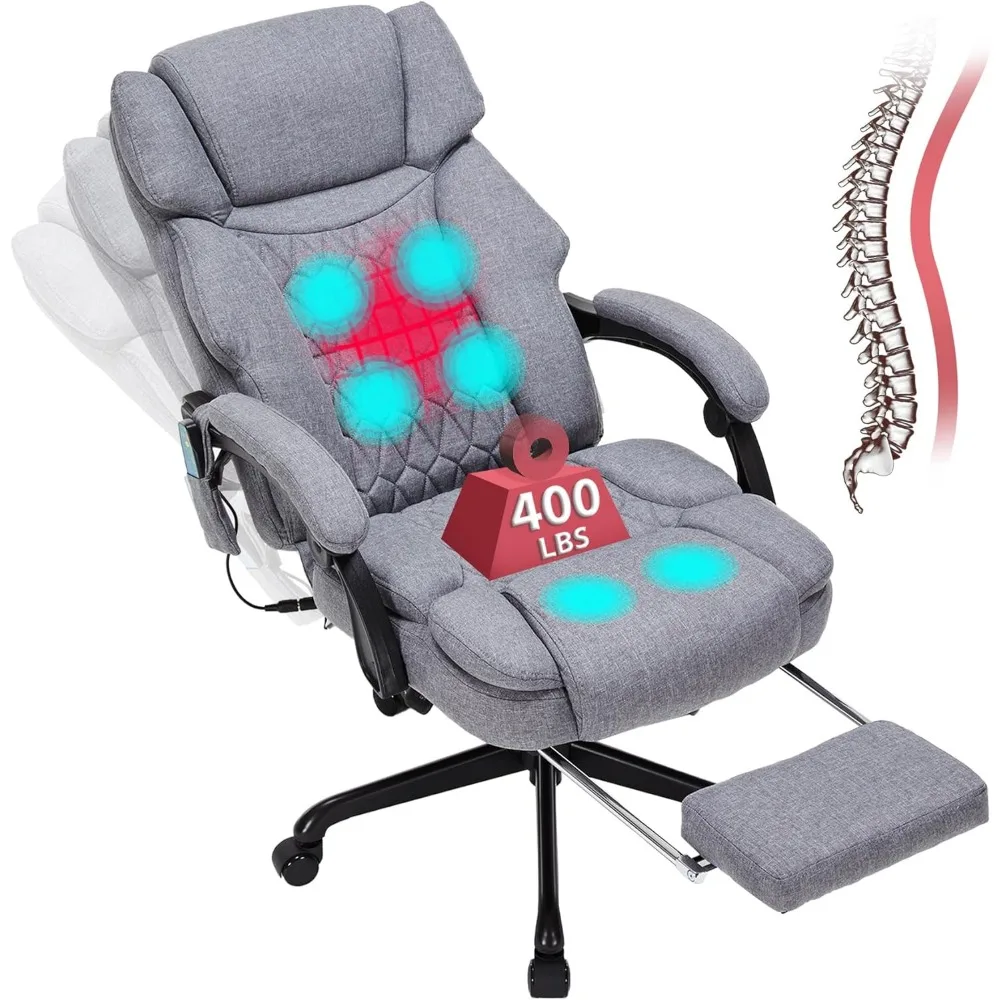 6 Points Massage Office Chair with Heat,Reclining Office Chair with Foot Rest,Vibration Home Office Desk Chairs for Heavy People