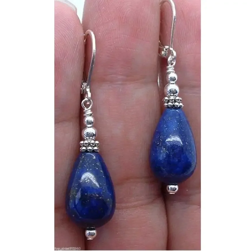 

Handmade Drops Blue Lapis Lazuli Gem Sterling Silver Leverback Earrings