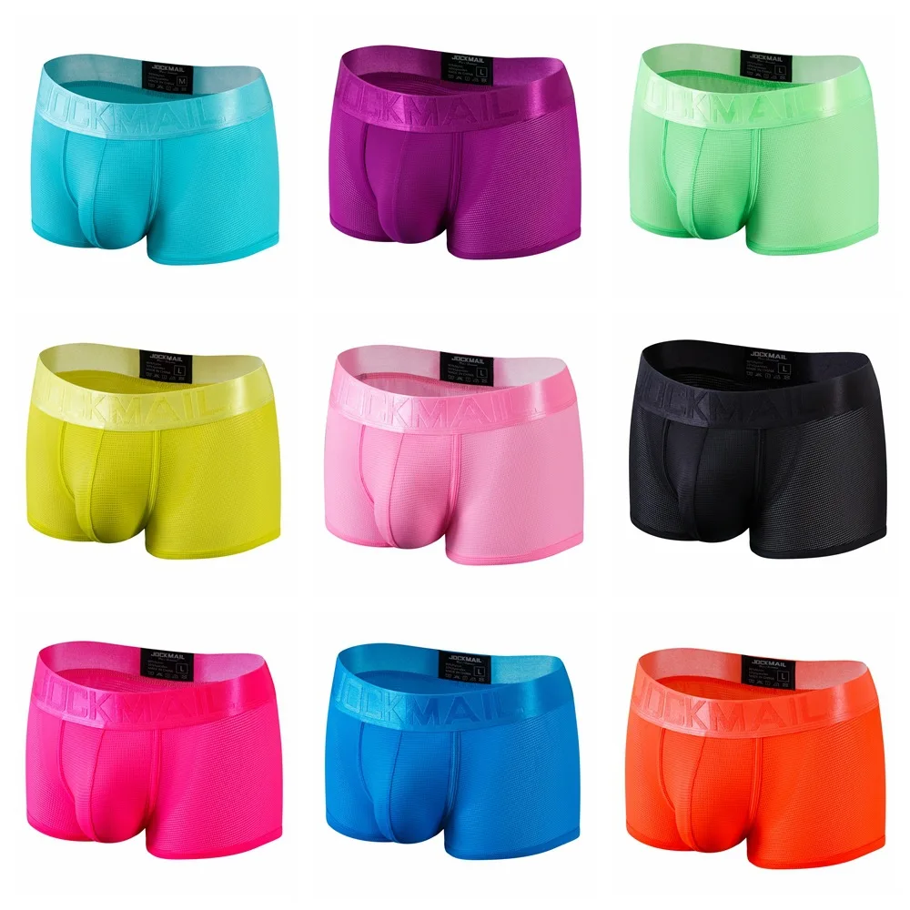 Jockmail Unisex Panties Nylon Mesh Boxer UOMO Slippery Bielizna Middle Waist ROPA Interior Hombres 9 Colors Lingerie Men Cueca