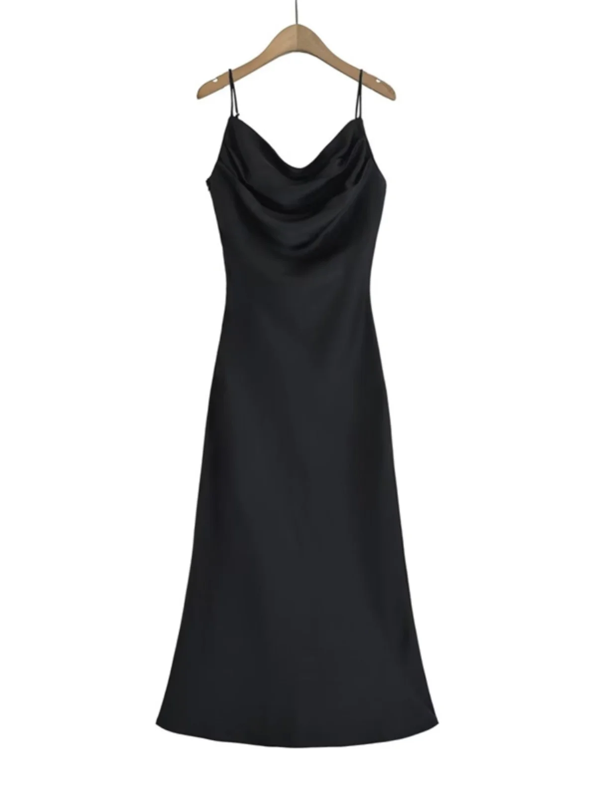 Ele Cetim Strapl Dr Sexy Bal Cintura Cinched Vestido Longo Europeu Sle No Sve Swing Collar Peça Única Outono...