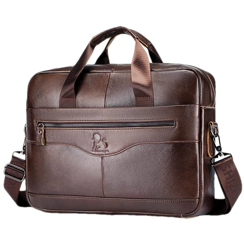 Maleta de Couro Genuíno, Bolsa de Luxo Masculina, Bolsa de Ombro de Alta Capacidade Messenger Bag, Laptop Masculino, 15,6"