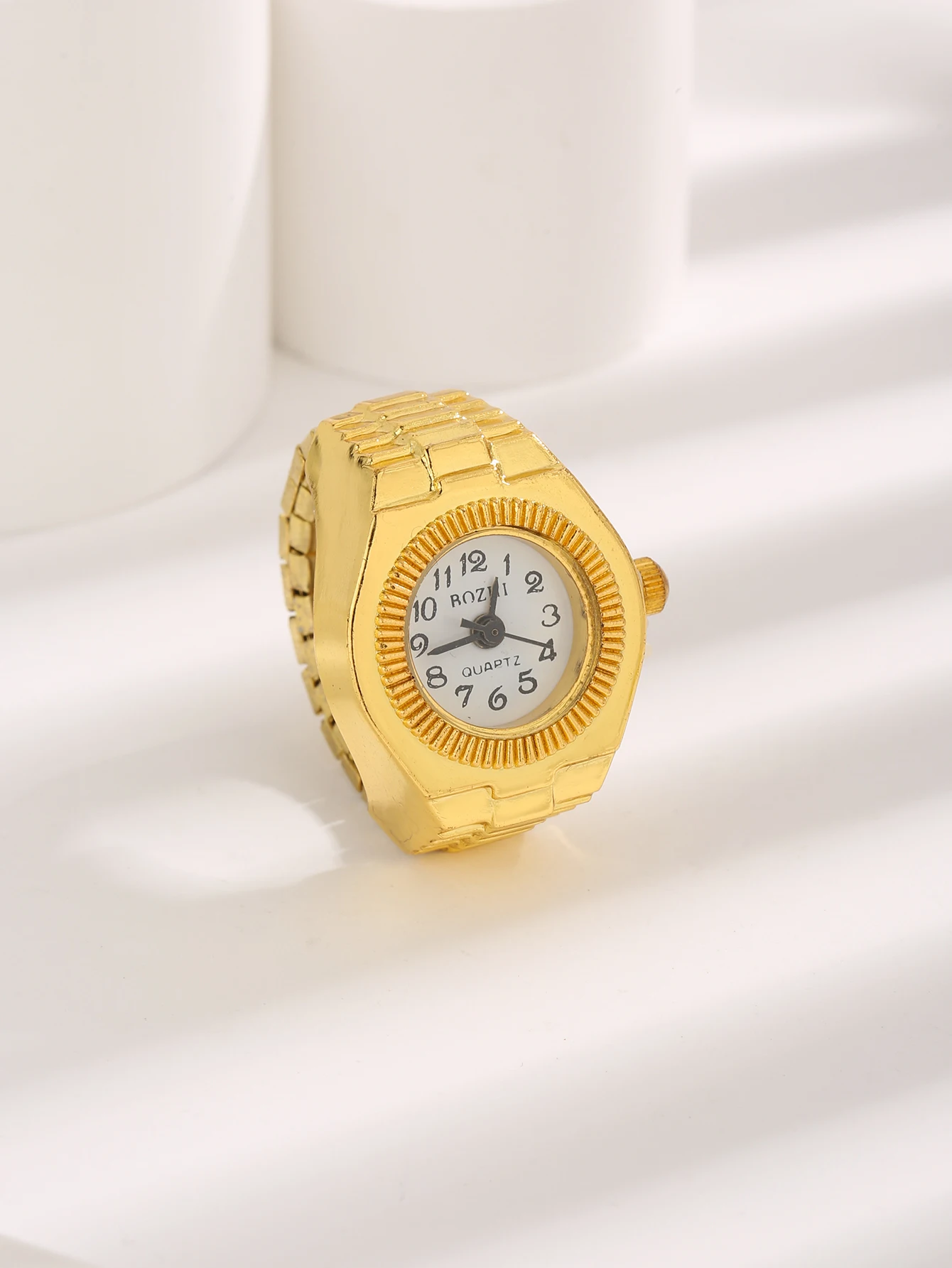 Unisex Gold Quartz Dial Roman Numeral Adjustable Open Band Finger Ring Watch Gold Finger Ring Watch, Adjustable Quartz Timepiece Ring  main image 2