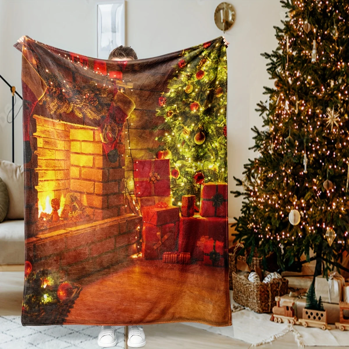 

Рождественское одеяло — мягкая трикотажная фланель из полиэстера, можно стирать в машине, универсальное всесезонное уютное одеяло для дивана, кровати