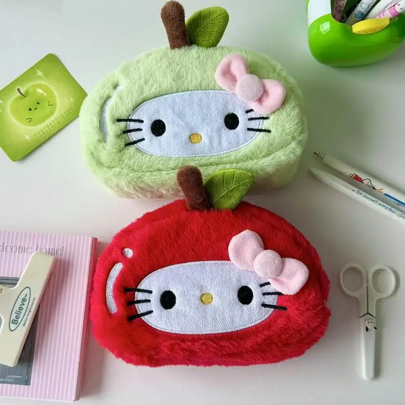 Kawaii Hello Kitty trousse à crayons en peluche sac de maquillage de dessin animé grande capacité papeterie cosmétiques pochette à crayons sac de rangement cadeau