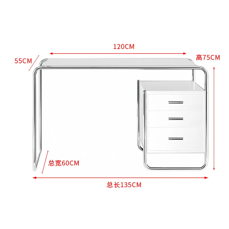 Nordic furniture study stainless steel table small apartment medieval desk modern metal office computer desk with drawers