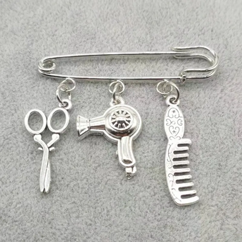 2021 creative fashion designer brooch jewelry hairdressing scissors comb hair dryer brooch