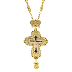 Gold Plated Pectoral Cross Christian Church Crown Necklace For Women Men Priest Crucifix Orthodox Baptism Gift Religious Icons