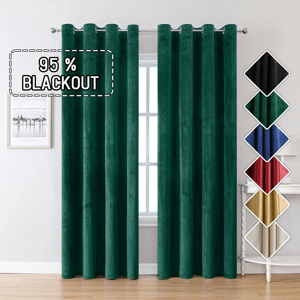 Solid Color Italian Velvet Blackout Curtain Sold As 1 Panel Thermal Insulated for Living Room & Bedroom
