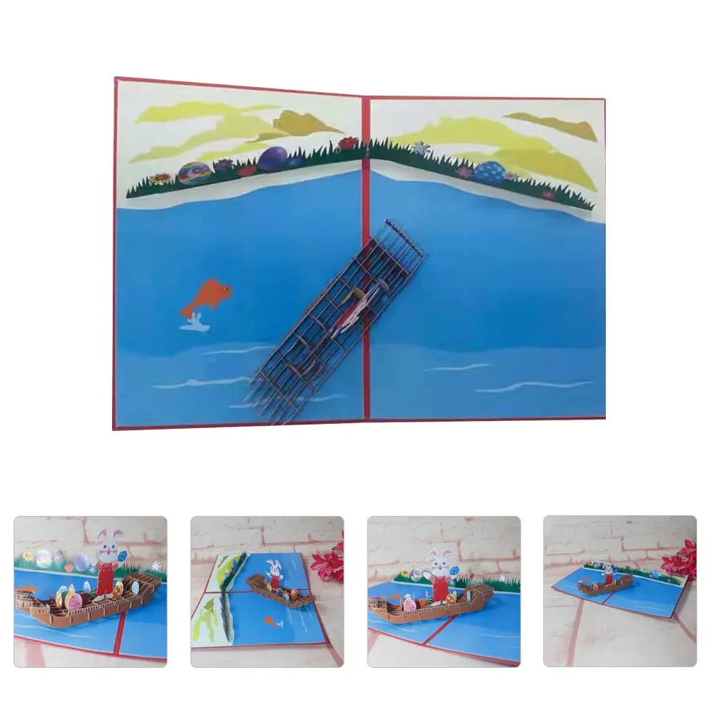 

Manual 3D Three-dimensional Rabbit Greeting Card Gifts from Paper Easter Blessing Themed Cards