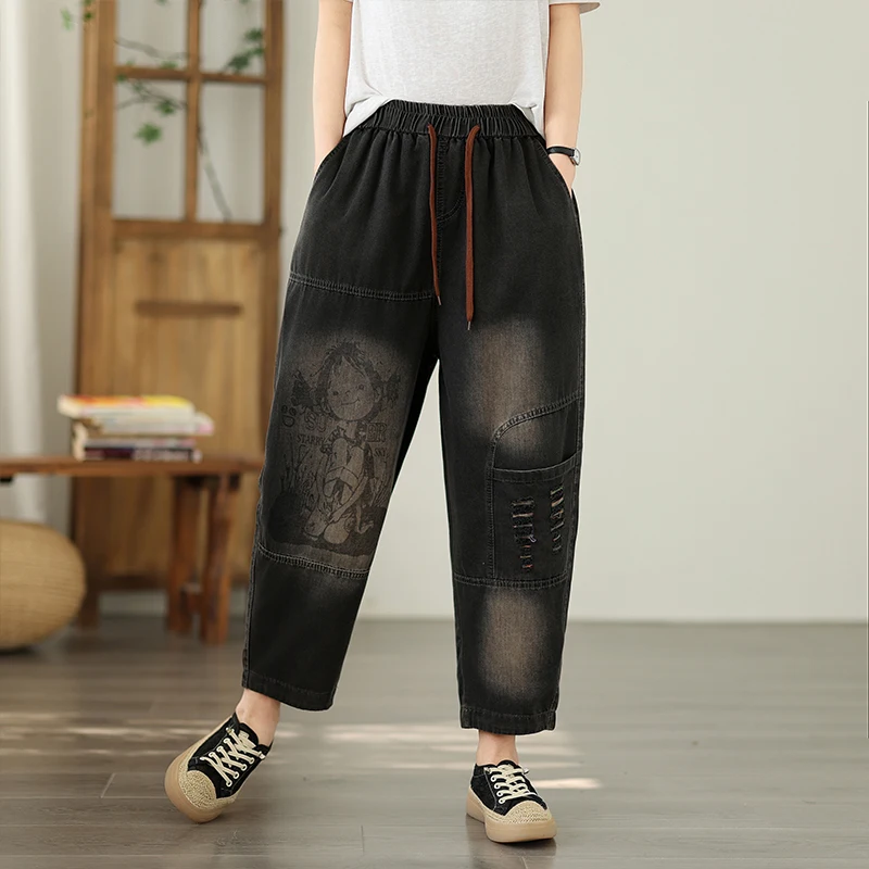 Rétro Waed fiti Denim Jeans Femme Été Grande Taille Lâche Mince Harlan Décontracté Polyvalent Carotte Papa Pantalon Taille Haute Nin...