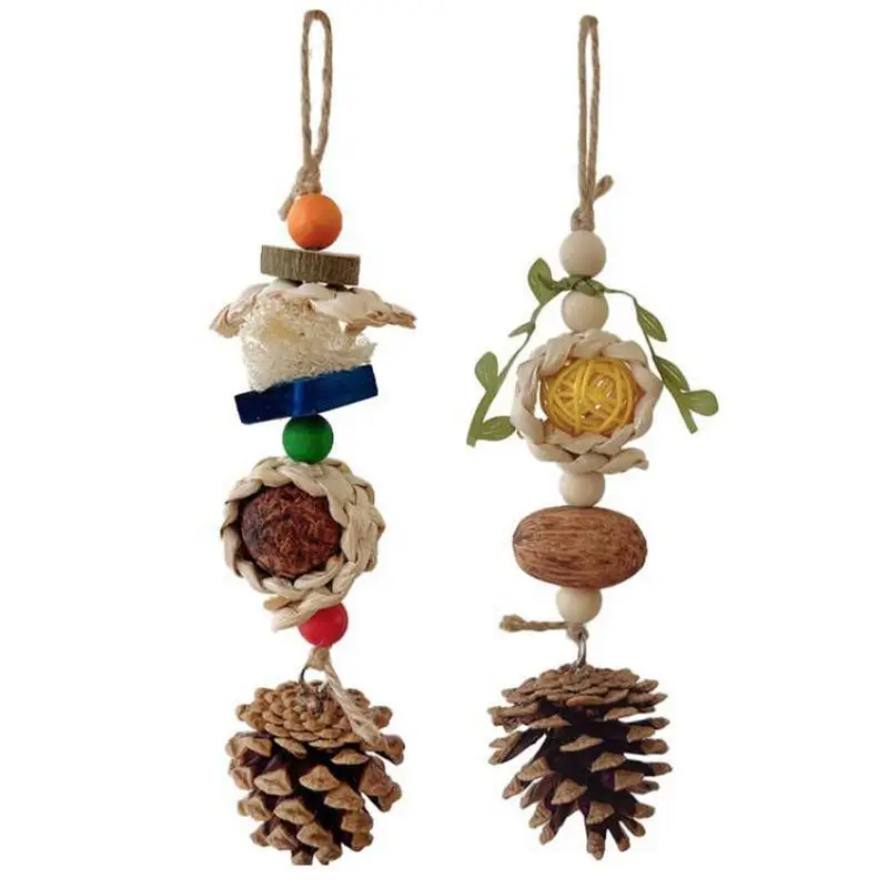 Juguete para masticar pájaros, juguete de molienda de pico con gancho extraíble, jaula para loros, juguetes para morder, bloque de madera, pájaros, juguetes para loros