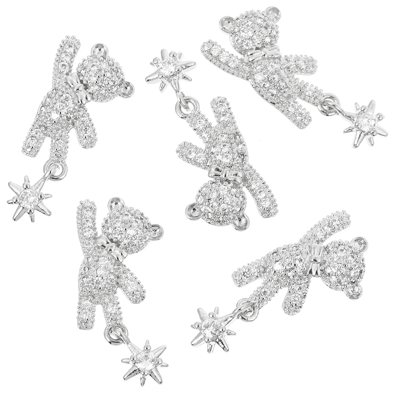 

5 шт., шпильки для дизайна ногтей в форме медведя, бант, циркониевый сплав, украшения для ногтей в японском стиле, принадлежности для маникюра, украшения с бантом и медведем