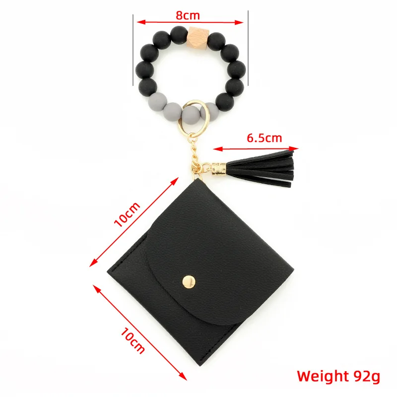 2pcs Silicone Bead Bracelet Card Pack Food Grade  PU Women's Purse Key Chain