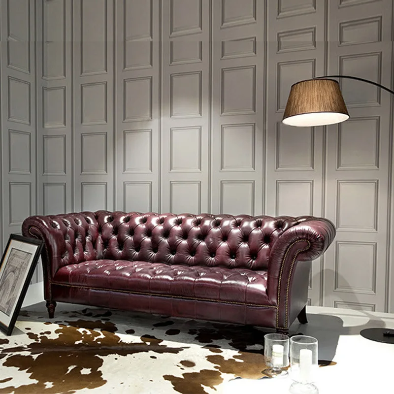 

American industrial leather sofa hotel cafe single double triple combination living room retro leather light luxur