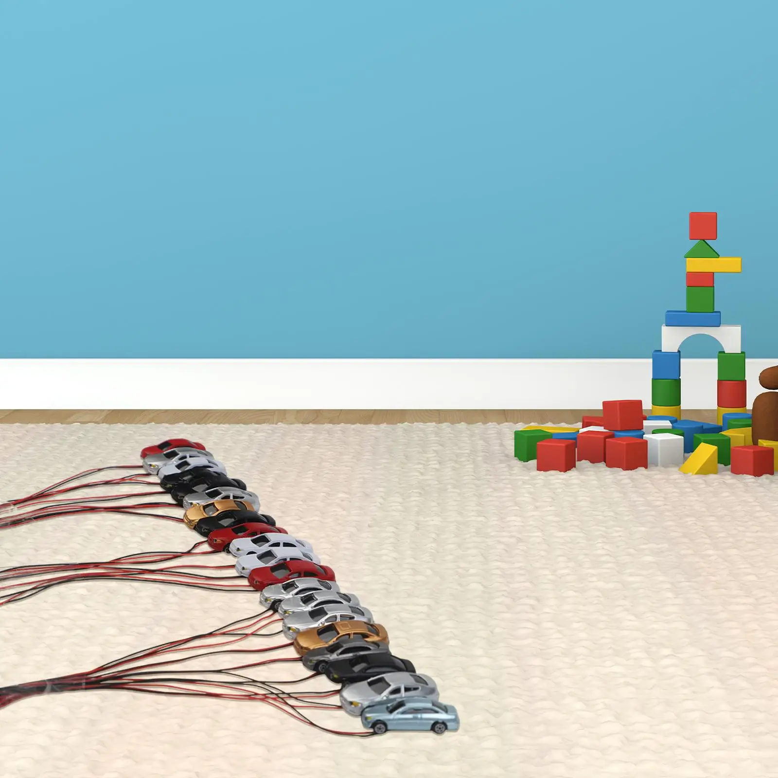 

20 шт. светящихся моделей автомобилей для железнодорожных макетов масштаба N, совместимых с источником питания постоянного тока 12В или 16В.