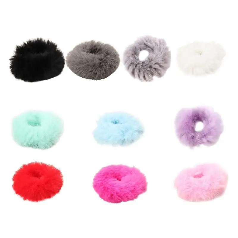 

Furry Hair Scrunchies Faux Rabbit Fur Winter Soft Headwear Girl Ponytail Holder Furry Elastic Hair Band Fluffy Faux Fur Hair Ti