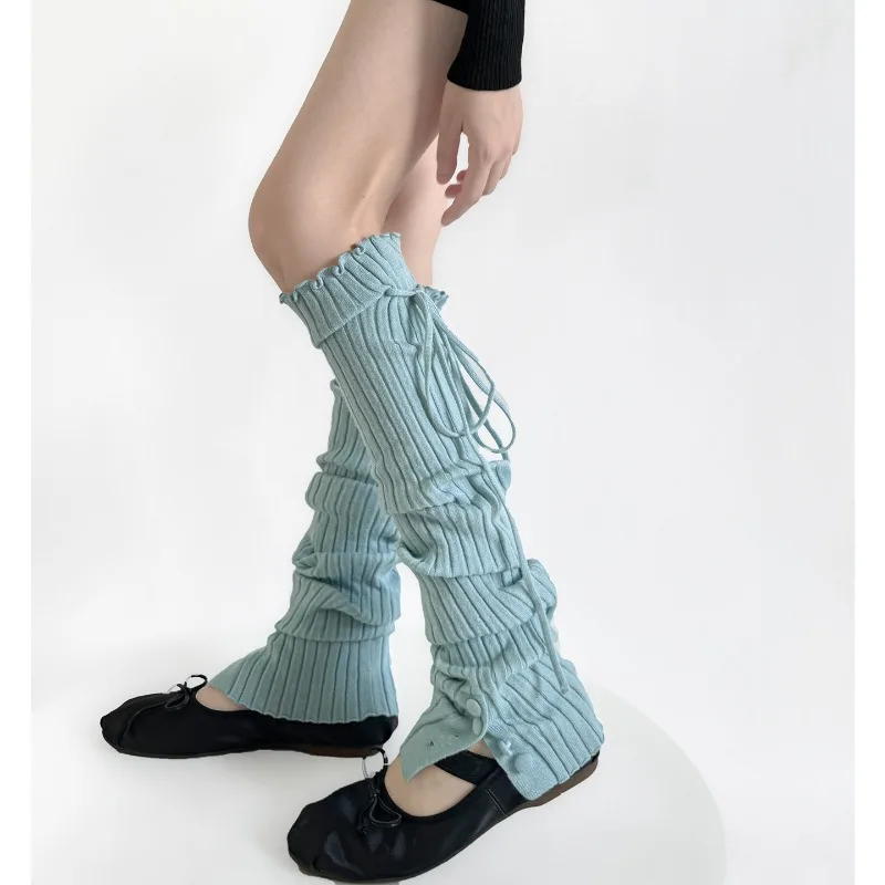 Runway Style Leg Warmers with Designer Buttons & Lace-up Wide Ribbed Stackable Socks, Fall Winter Fashion Accessories​