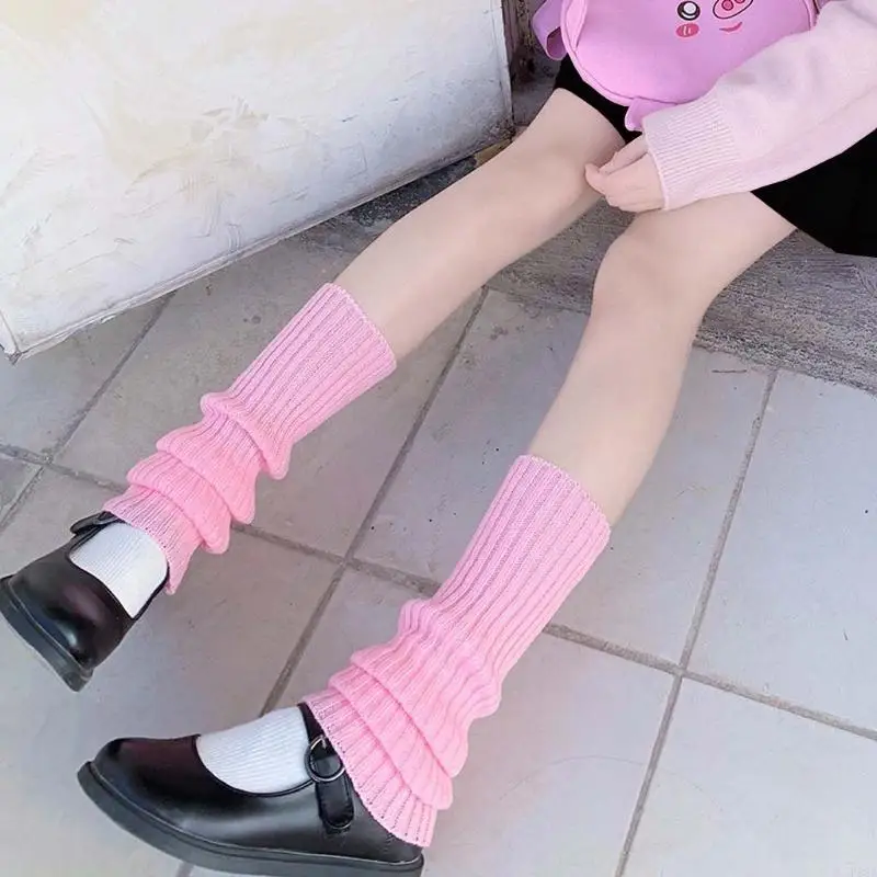 

P88A Japanese Sweet Girl Leg Warmer Knit Socks Plush Ball Bowknot Foot Cover