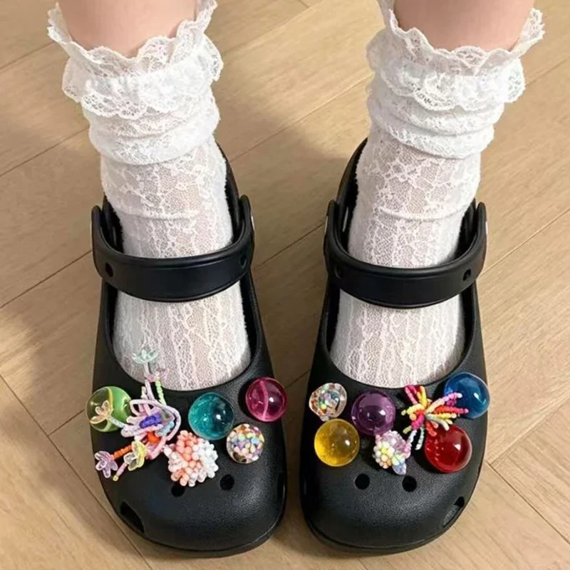 1Set Colorful DIY Detachable Decorative Shoe Buckles Bead Shoe Charms Set Cute Flower-Printed Hole-Patterned Sandals Accessories