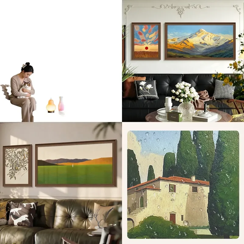 French Living Room Painting Sofa Background Wall Decorative Antique Combination High Level Landscape Art Oil Painting