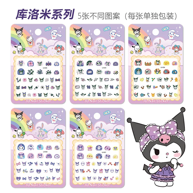5 ชิ้น/เซ็ต 3D Luminous Kuromi สติ๊กเกอร์เล็บ Kawaii Self-กาวการ์ตูน Hello Kitty Pochacco My Melody อะนิเมะ Decals