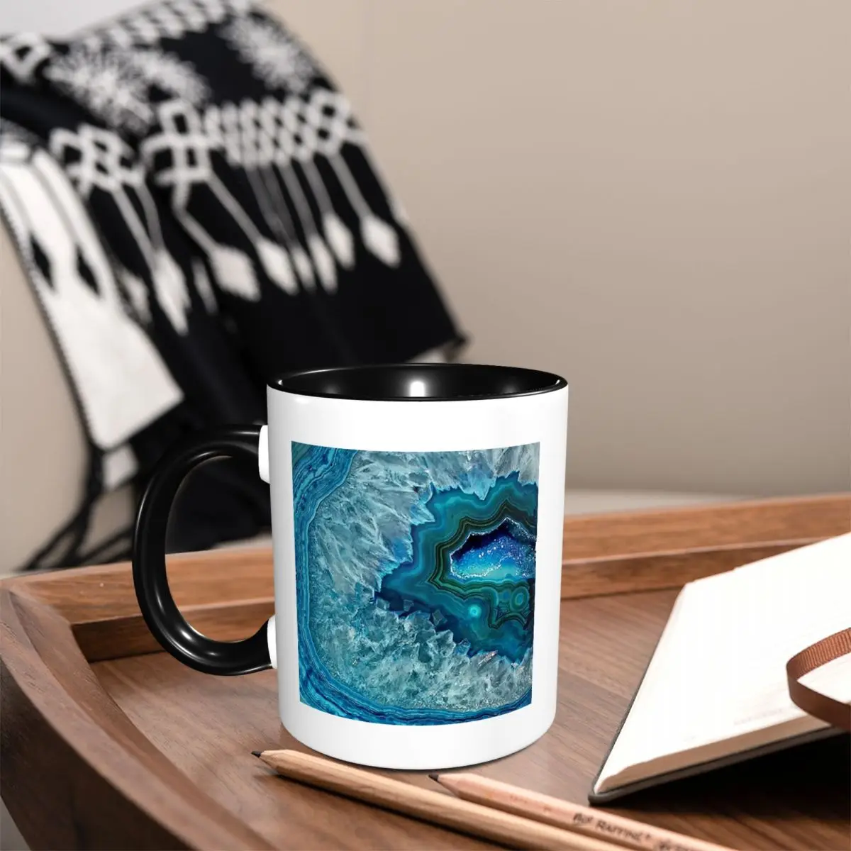 Teal Aqua Turquoise Blue Rock Agate Mineral Crystals Pattern Mug Ceramic Coffee Cups Tea Mugs Milk Cup Drinkware Gift for Friend