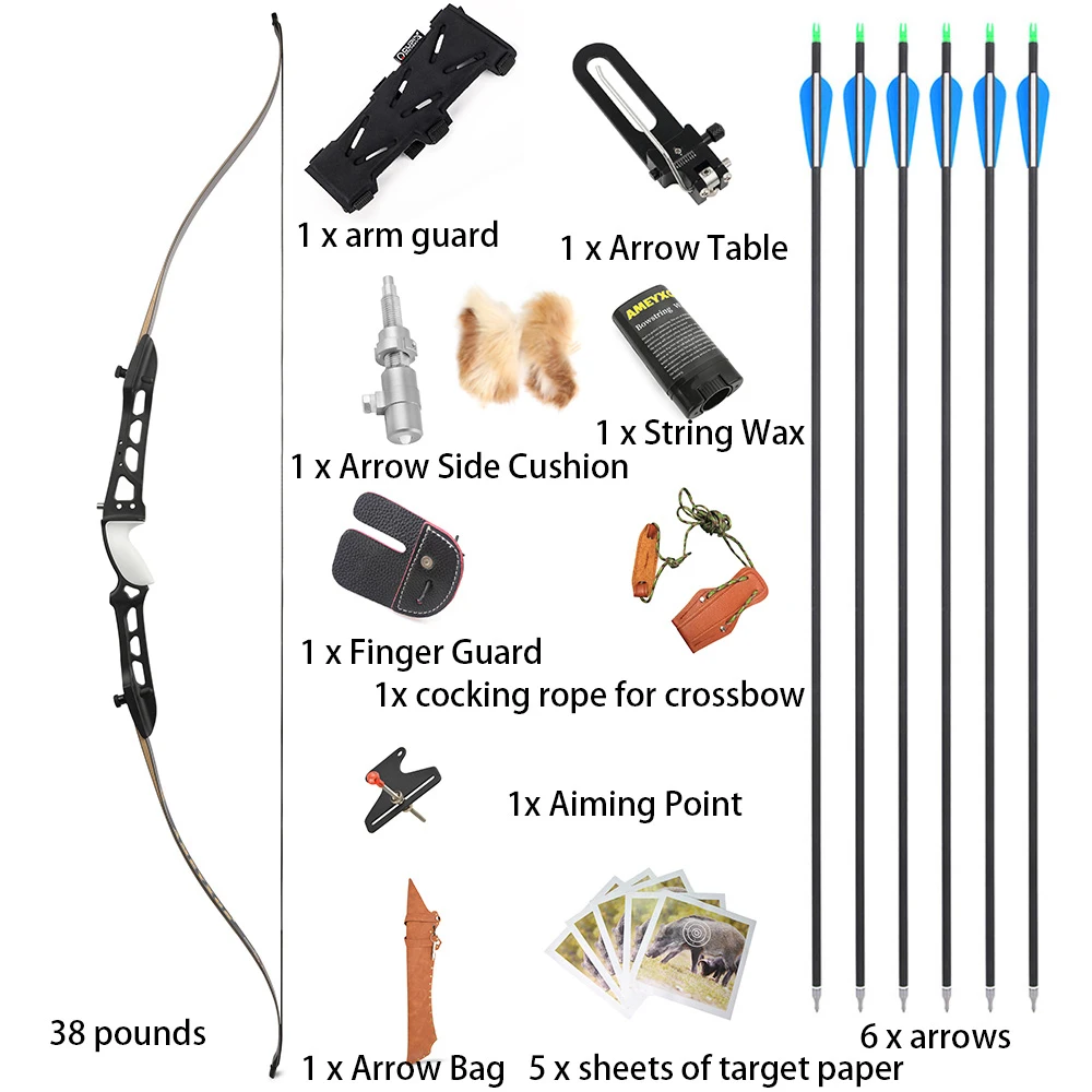 

Archery 68" Recurve Bow 20-40 lbs Take Down Hunting Bow and Carbon Arrow Quiver Sight RH Outdoor Shooting Training Target