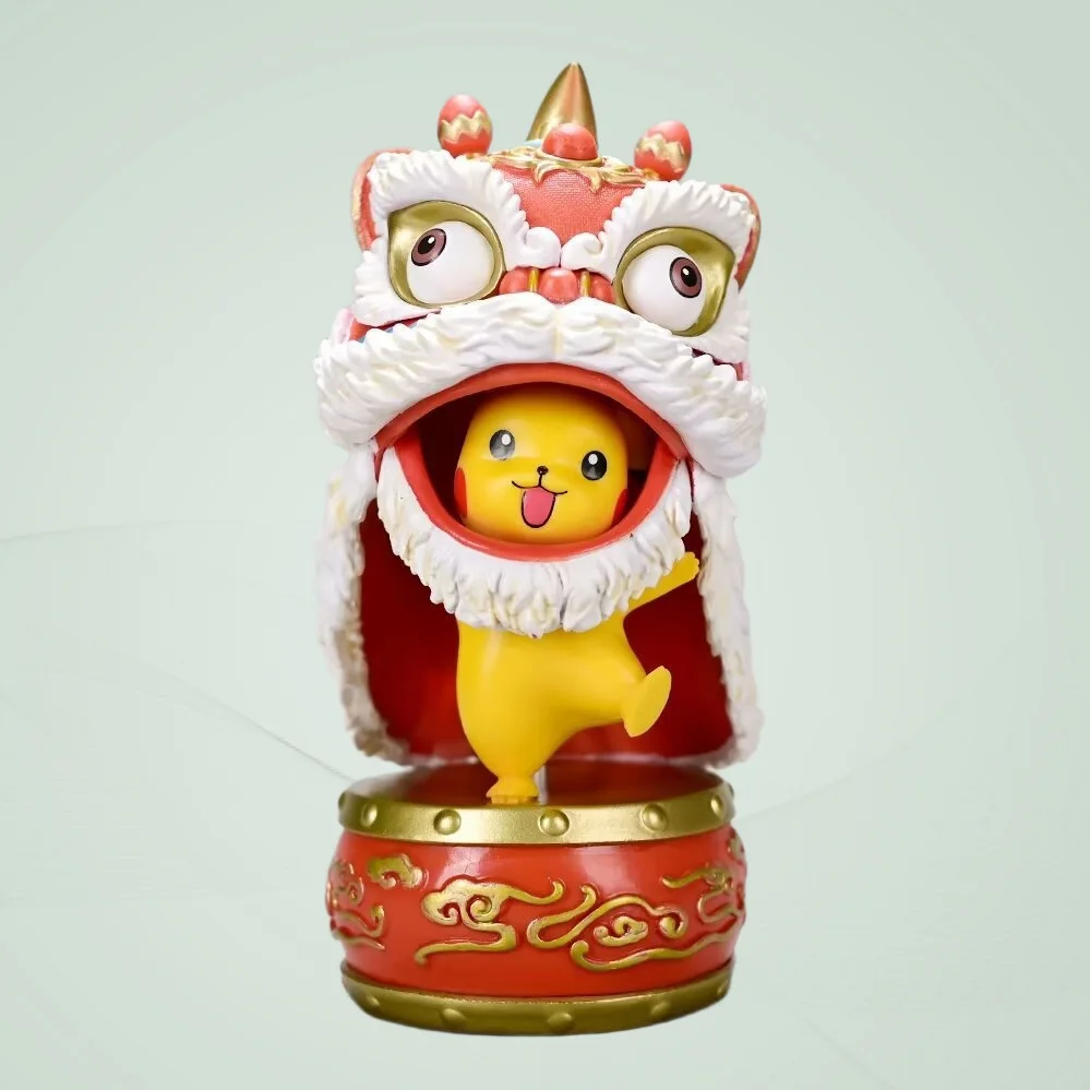 ポケモンピカチュウフィギュアライオンダンスピカチュウアニメフィギュアデスクトップ装飾コレクタブルモデル人形