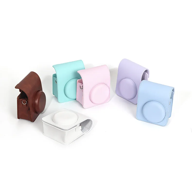 Solid color mini camera bag PU leather cover with shoulder strap For Instax Mini13 camera bag