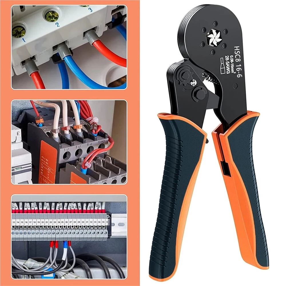 أداة تجعيد الطويق السداسية، أداة تجعيد 16-6 حلقات ومكشكش سلكي سداسي لأكمام نهاية الكابل 28-5 AWG/0.08-16mm2