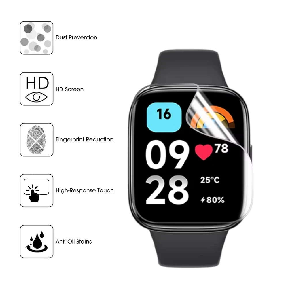 Hydrogel Film For Xiaomi Redmi Watch 3 Active Smartwatch Accessories Curved Soft Screen Protector Redmi Watch 3/3 Lite Not Glass