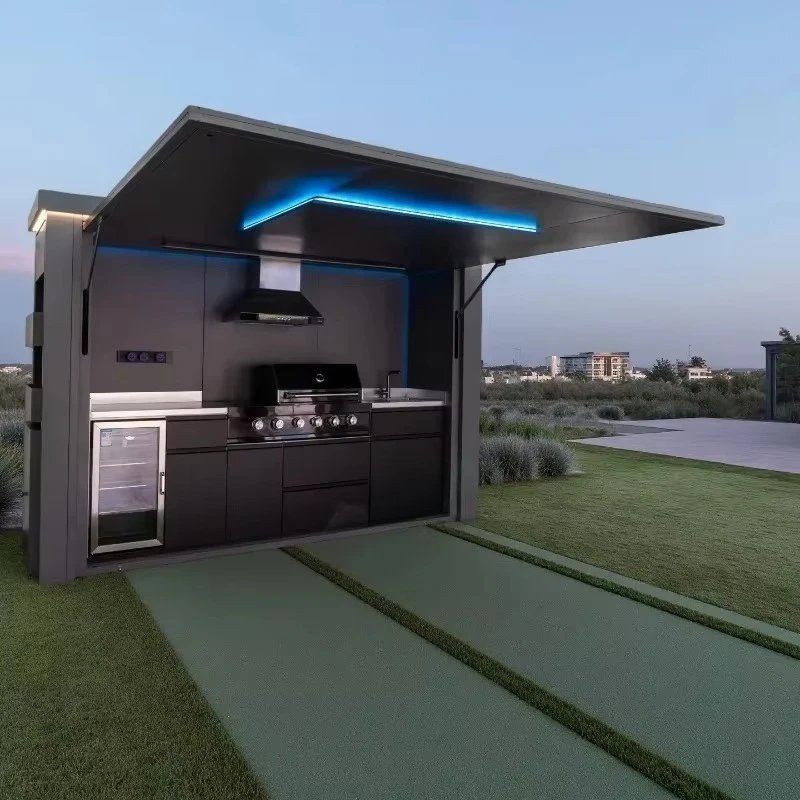 Outdoor Kitchen Set 304 Stainless Steel Outdoor Kitchen Black Gas 6 burner Premium Weatherproof Outdoor Kitchen Island