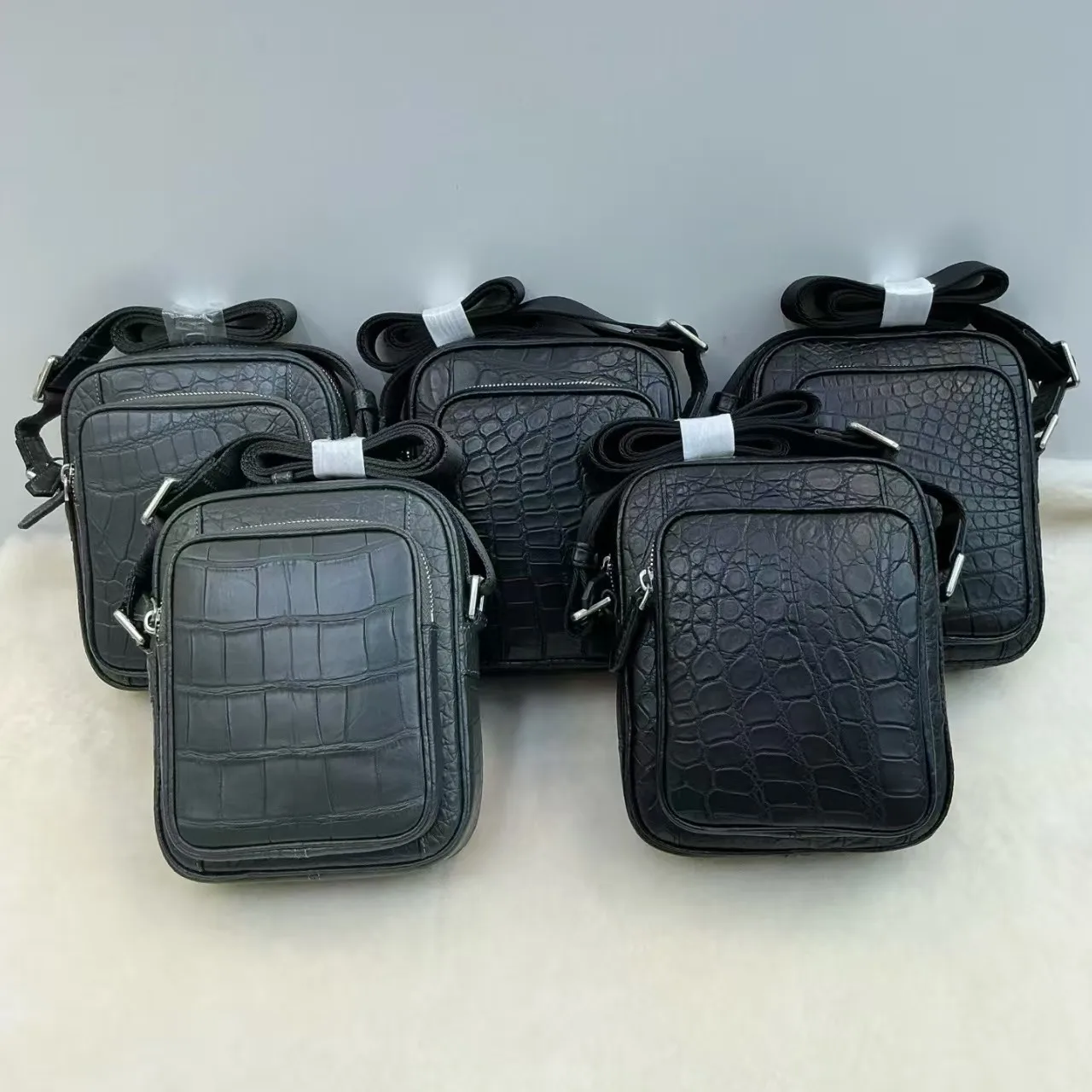 Top Level Quality Genuine/Real 100% crocodile leathe skin men cross body bag small size waist/shoulder men bag grey black color