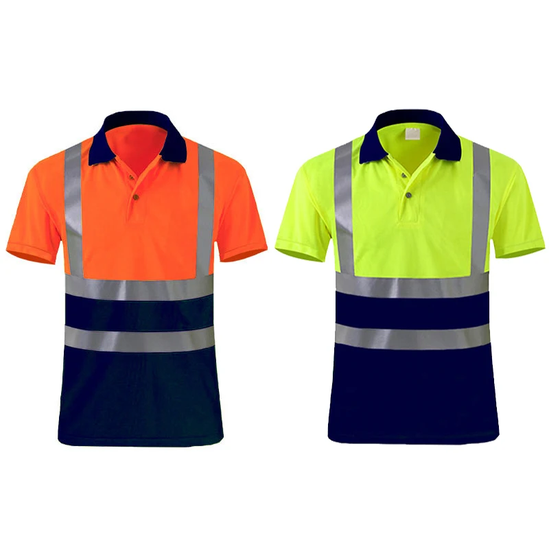 Safety Polo Shirt with Reflective Stripes Work Shirts for Men Hi Vis Workwear Summer Quick Dry Breathable Shirt