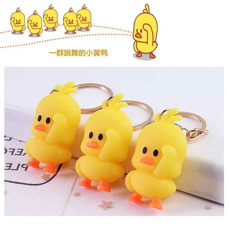 Cute Silicone Little Yellow Duck Keychain Women Girls Mini Cartoon Anime Keyring On Bag Car Trinket Jewelry Wedding Party Gift