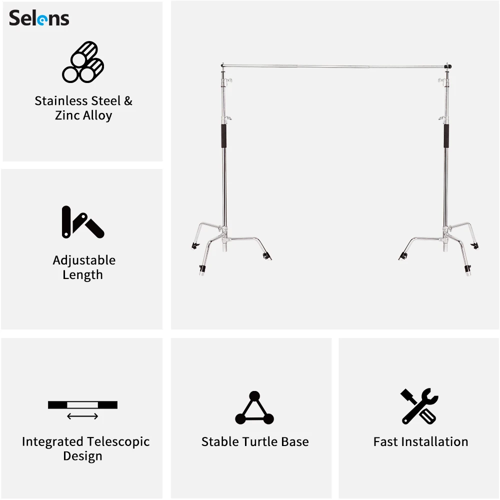 Selens 1 Set Specialty Adjustable Tripod Bracket Photography Prop Photo Studio Kits C-Type Light Stand Background Stand clip 삼각대