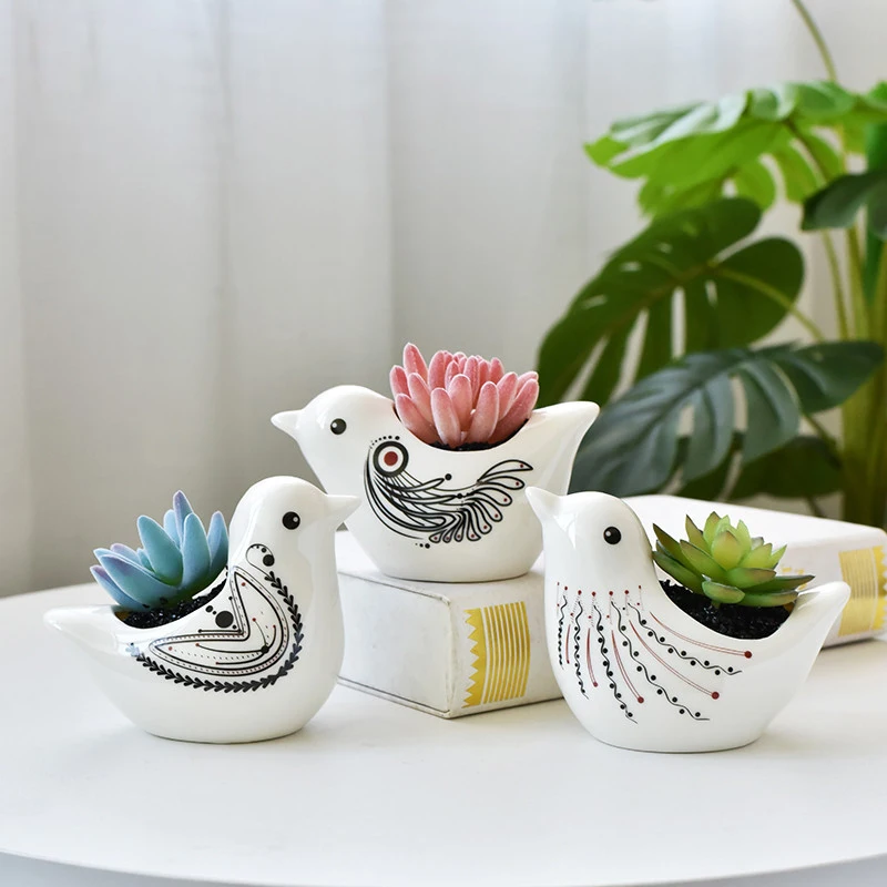 

Set of 3pcs Cute Birds Succulent Planters, Animals Ceramic Flower Pots for Home Decoration Desktop Table Decor Ornaments