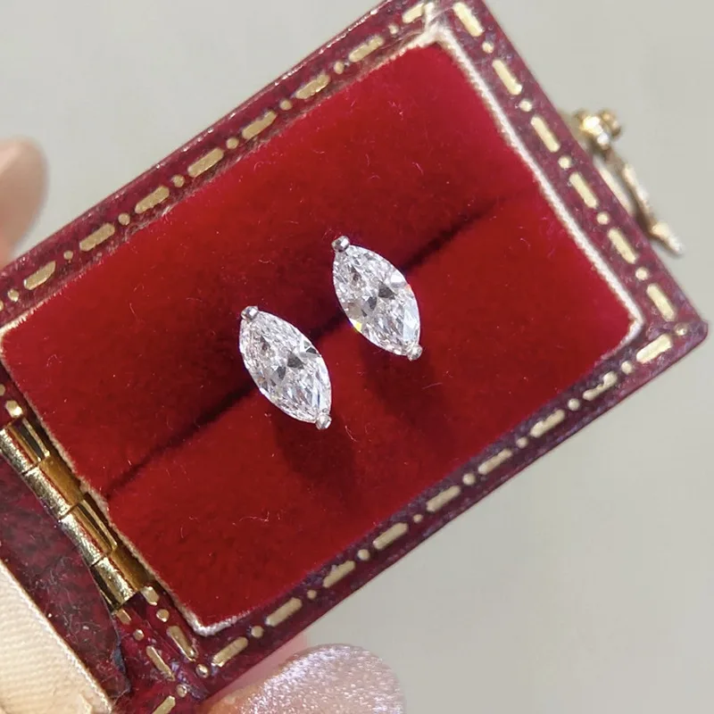 

Серьги-гвоздики Goldenway из стерлингового серебра 925 пробы с муассанитом маркизы 1 карат VVS и цирконами, имитирующими бриллианты, для женщин и мужчин, базовые ювелирные украшения