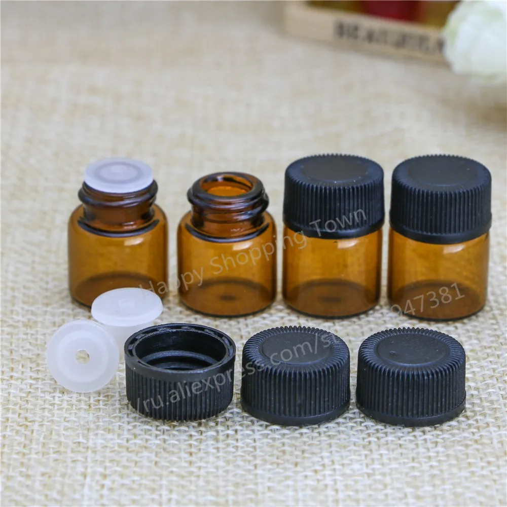 

100pcs Small Amber Essential Oil Bottle With Plastic Lid,1ml Glass Bottle, Mini Brown Glass Vials,Mini Glass Container