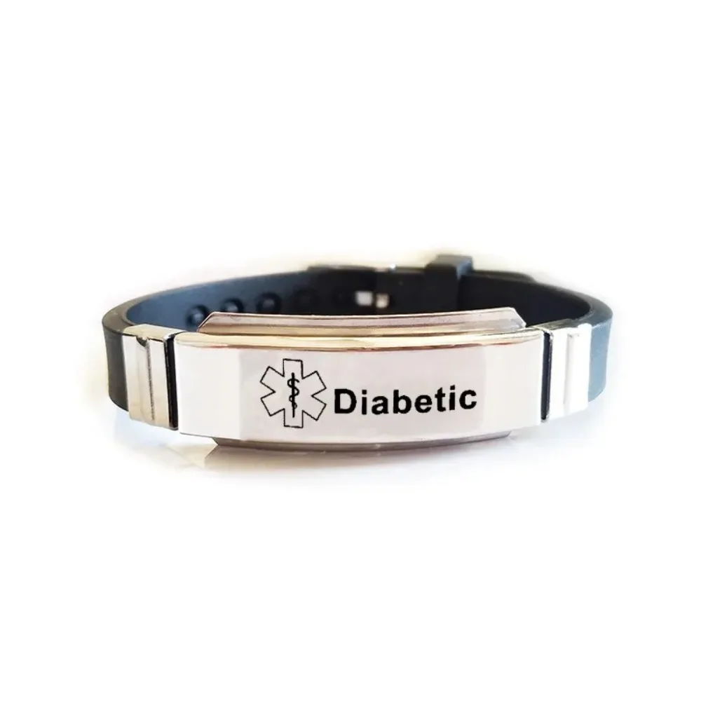 TYPE 1 DIABETES Men's Bracelet Silicone Medical Alert ID Bangle ICE Emergency Wristband Personalized Men Woman Jewelry