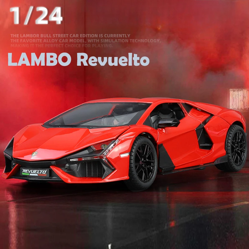 1:24 Lambo Revuelto Diecast Luxe Legering Automodel Terugtrekken Geluid En Licht Verzamelen Speelgoed Auto Kinderen Speelgoed Geschenken