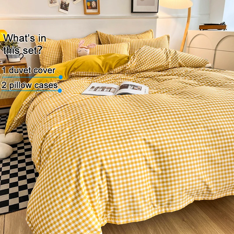 Plaid Duvet Cover Set 3 Piece Brushed Microfiber Bedding Set with 1 Duvet Cover 2 Pillowcases Soft Breathable  Machine Washable